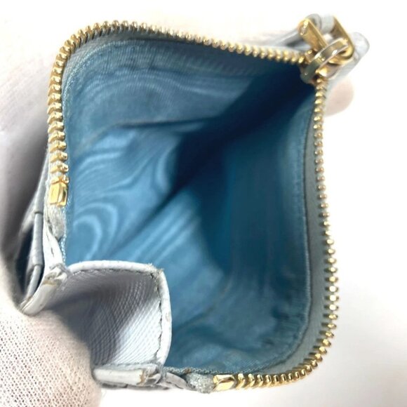 PRADA logo Wallet Coin Compartment coin purse saffiano leather blue